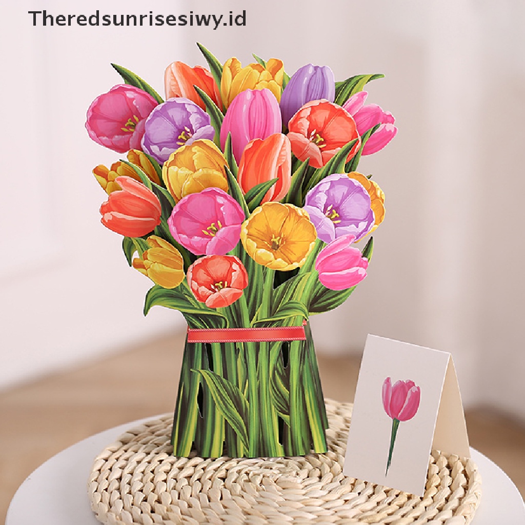 # Kado Mom &amp; PAPA DIY # 3d Stereo Bouquet Greeg Card Kertas Ukir Hadiah Kartu Greeg Liburan Stereo~