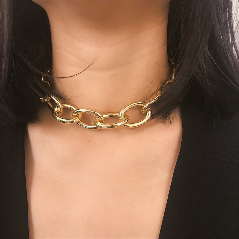 [AYBX] Punk Miami Cuban Choker Kalung Kerah Statement Hip Hop Besar Chunky Aluminium Warna Emas Tebal Rantai Kalung Wanita Perhiasan