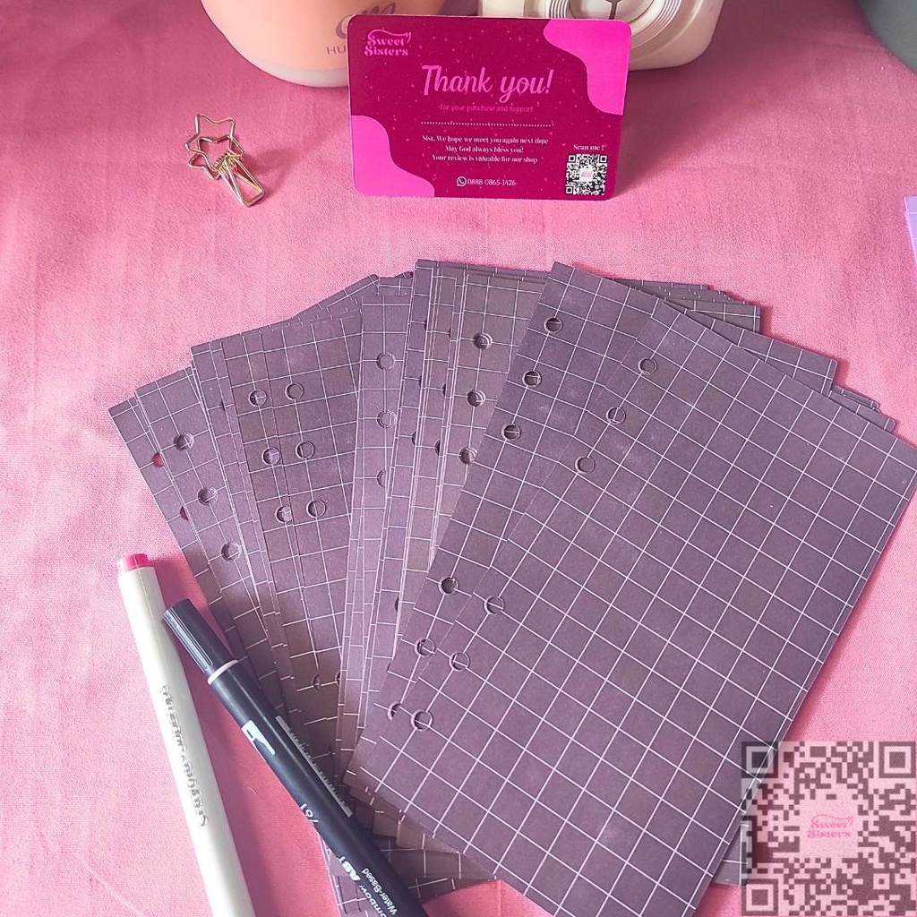 

[ 100gsm ] LOOSE LEAF GRID Refill Kertas Binder Diari Korea A6 Ring 6 Lubang Warna Wenge