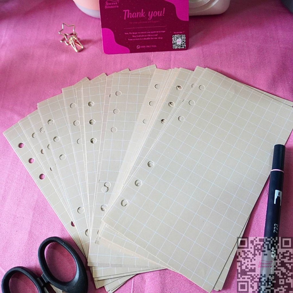 

[ 100gsm ] LOOSE LEAF GRID Refill Kertas Binder Diari Korea A6 Ring 6 Lubang Warna Dark Vanilla