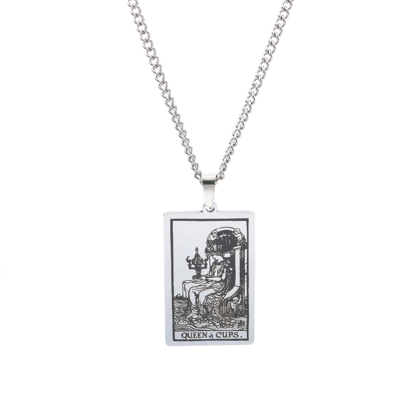 Z H Perhiasan Vintage Waite Tarot Grail Suci Ratu Liontin Fashion Pria Anti Karat Kalung Hip Hop Baja Titanium Aksesoris Pesta