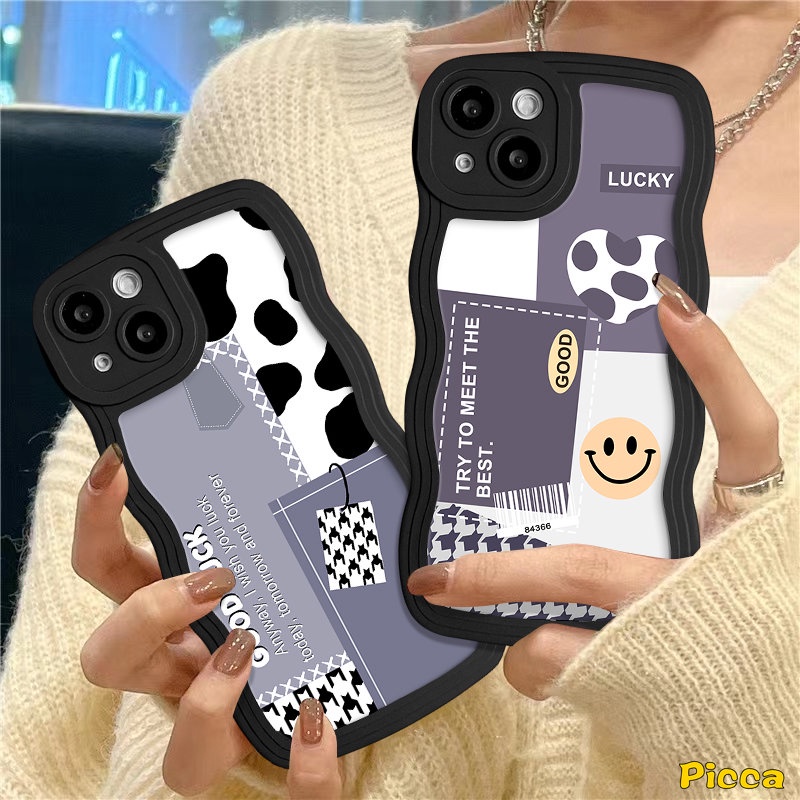 Art Splicing Houndstooth Pattern Case Realme C53 C55 C11 C25 C12 C21Y C35 C15 C30 7 5 7i 6i C33 C20 C25Y C3 C17 C25s 10 9 8Pro 5s 9i 8i 5i 8 9Pro+Leopard Smile Wavy Edge Cover