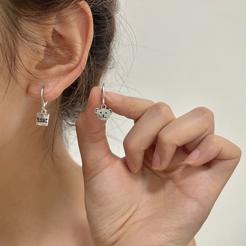 Kami Bunga Korea s925 Perak Beruang Lucu Square Drop Hoop Earrings Untuk Wanita Perempuan Trendi Tidak Teratur Lingkaran Anting-Anting Mode Telinga Perhiasan Hadiah