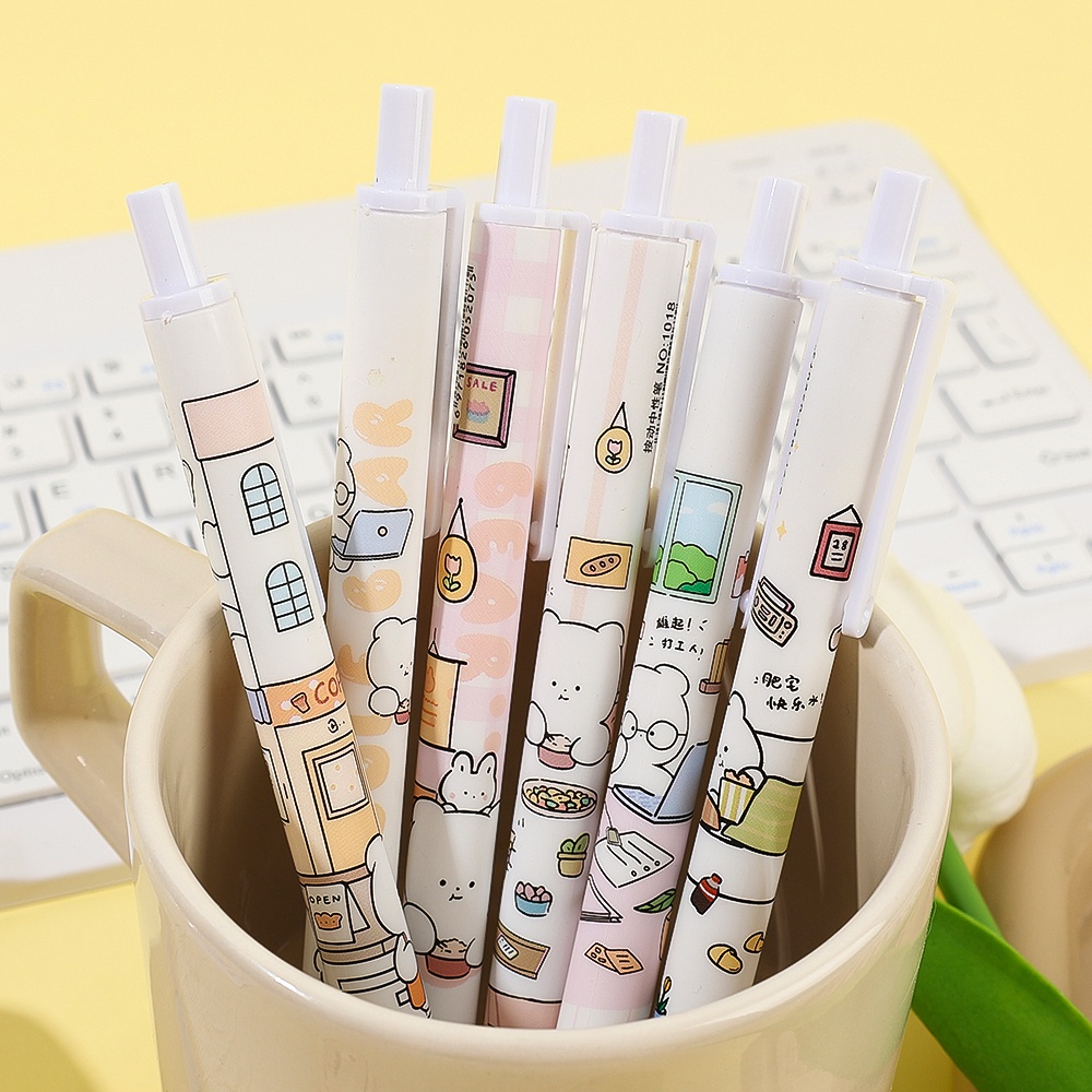 [Harga Grosir] 1PC Random Korea Kartun Beruang Kelinci Gel Pulpen 0.5mm Hitam Tinta Pulpen Tulis Halus Press Pen Peluru Nib Ditarik Pena Siswa Alat Tulis Alat Kantor