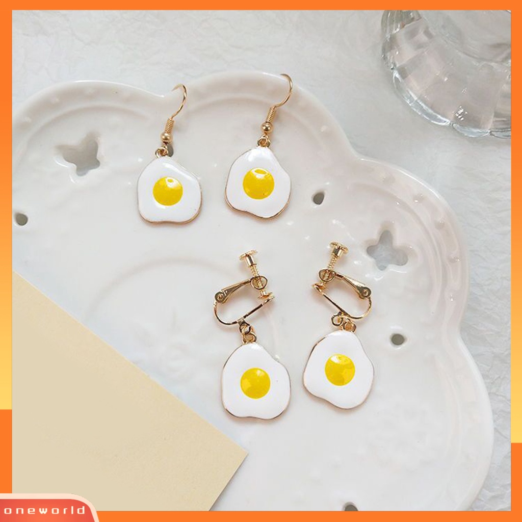 [EONE] 1pasang Drop Earrings Piercing Minimalis Seri Makanan Realistis Electroplating Hias Hadiah Wanita Lucu Telur Rebus Menjuntai Kait Anting Perhiasan Aksesori Busana