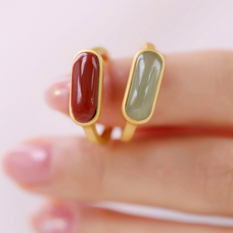 Baru Hetian Jasper Cincin Untuk Wanita Indah Cahaya Mewah Gaya Etnik Pesta Pertunangan Perhiasan Perak Dapat Disesuaikan