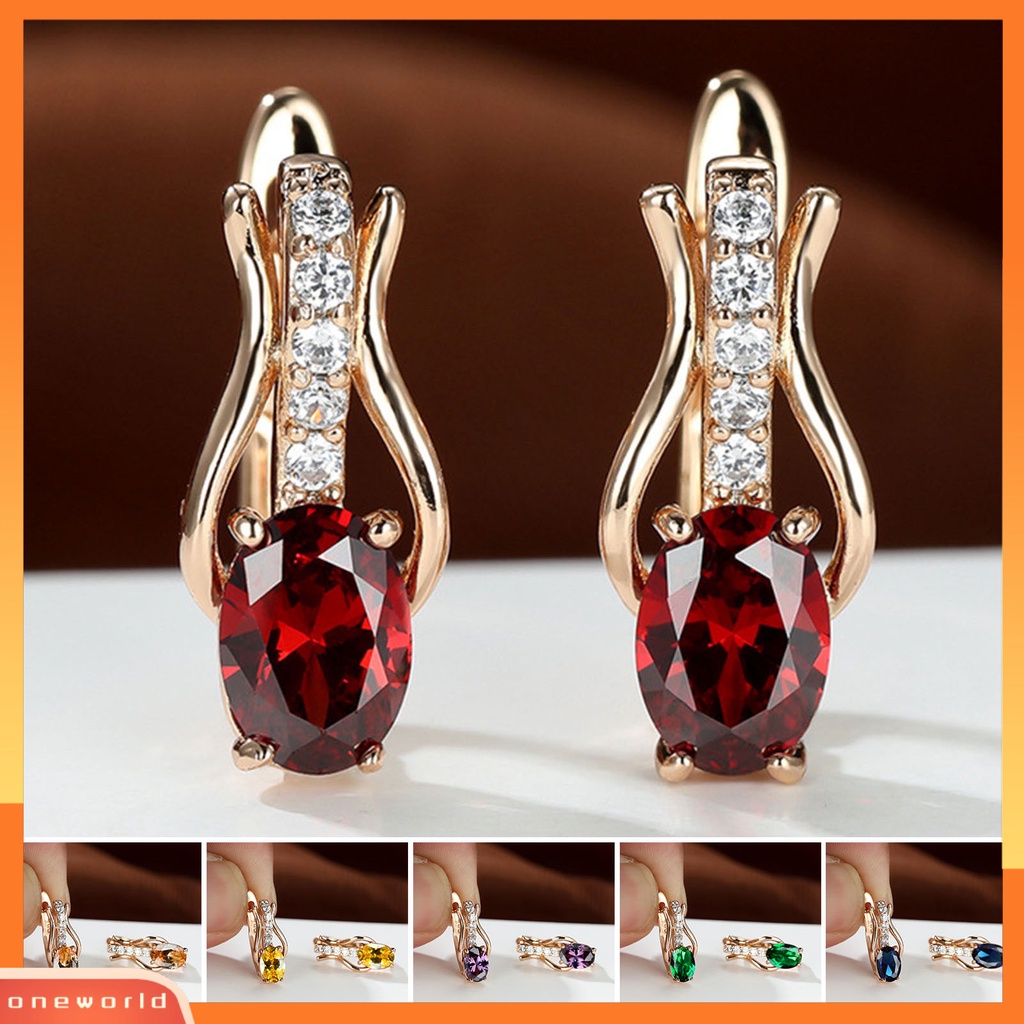 [EONE] 1pasang Drop Earrings Oval Potong Batu Permata Imitasi Temperamen Shiny Cubic Zirconia Hias Dress Up Hadiah Wanita Mewah Menjuntai Anting Perhiasan Pernikahan