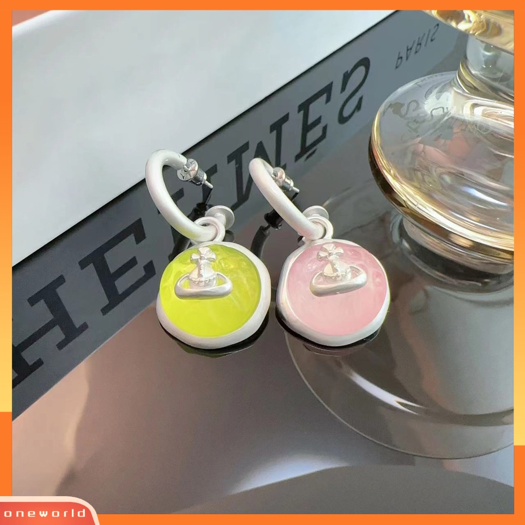 [EONE] 1pasang Drop Earrings Matte Candy Color C Type Geometric Light Luxury Hoop Earrings Aksesoris Wanita