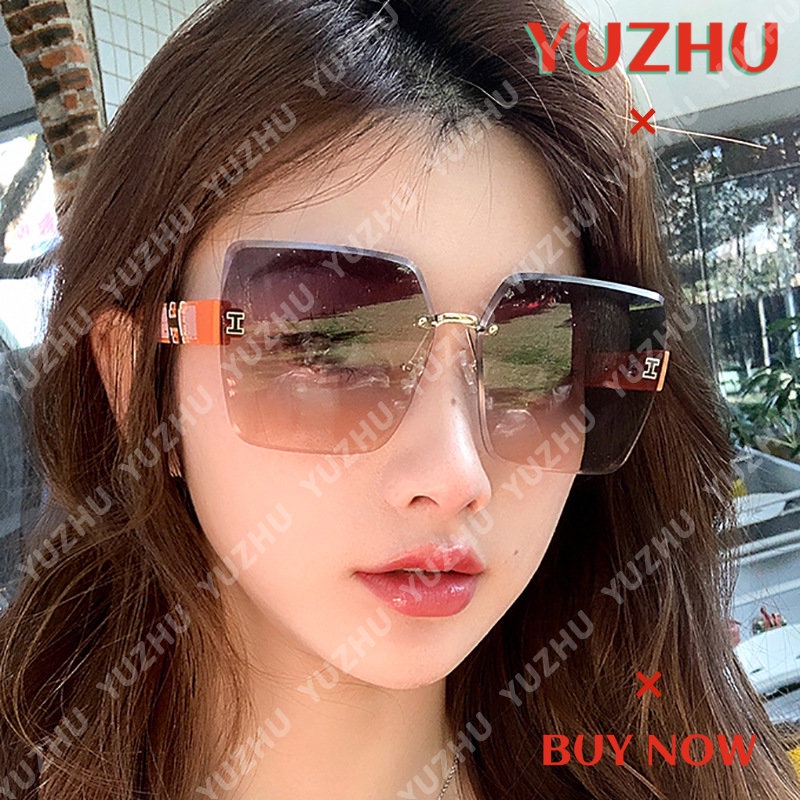 (YUZHU) Korea Fashion H Rimless Sunglasses Untuk Wanita Mode Baru Gradien Warna Pantai Kerai Kacamata Hitam