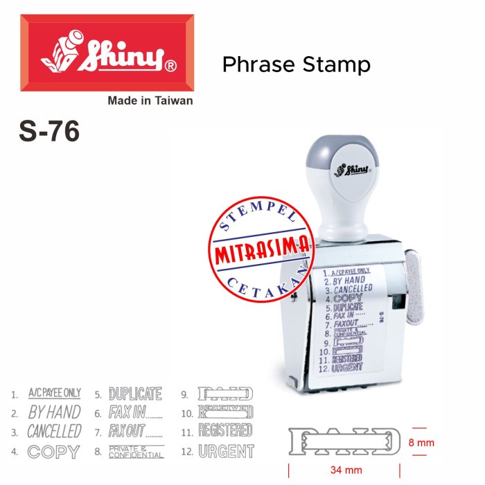 

Stempel Shiny S-76 ( phrase office stamp aneka tulisan S76 Tipe S 76 )