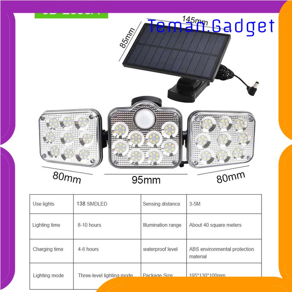 TG - LMP OOBEST Lampu Dinding Solar Double Sensor Three Head 138 LED Cool White - JD-2858A