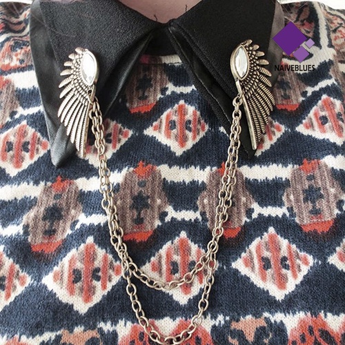 &lt; Naiveblues &gt; Retro Kerah Klip Punk Rantai Rumbai Blus Sayap Malaikat Tips Bros