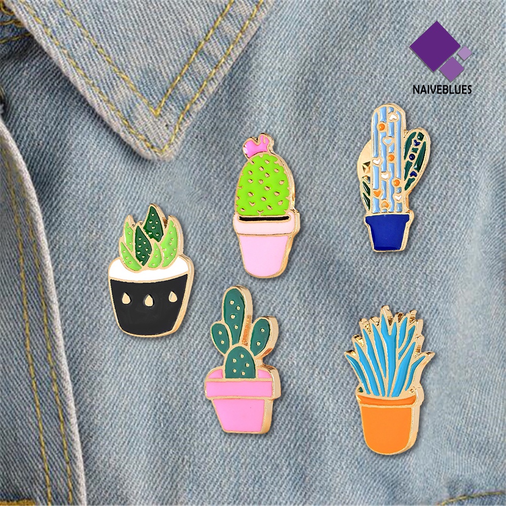 &lt; Naiveblues &gt; Fashion Kaktus Pot Tanaman Enamel Wanita Kemeja Bros Kerah Pin