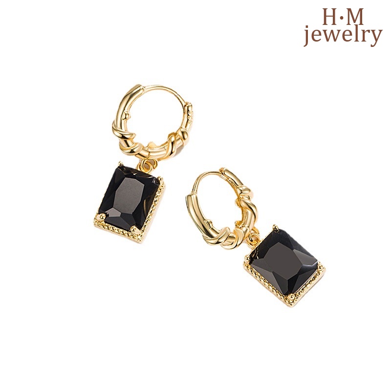 S925 Perak Retro Hitam AAA Zirkon Anting Bermutu Tinggi Cahaya Mewah Temperamen Anting