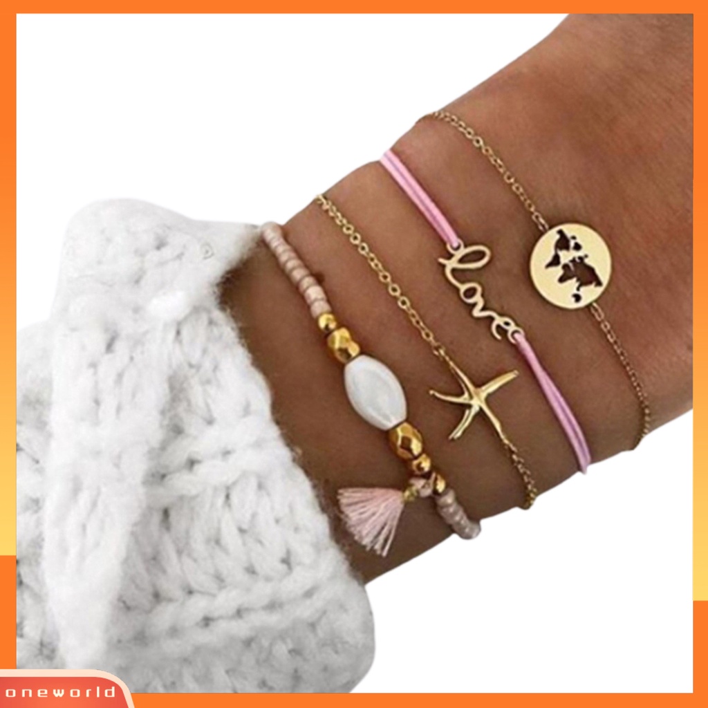 [EONE] 5pcs Wanita Gelang Hollow Out Lotus Perhiasan Adjustable Bright Luster Bracelets Untuk Pesta