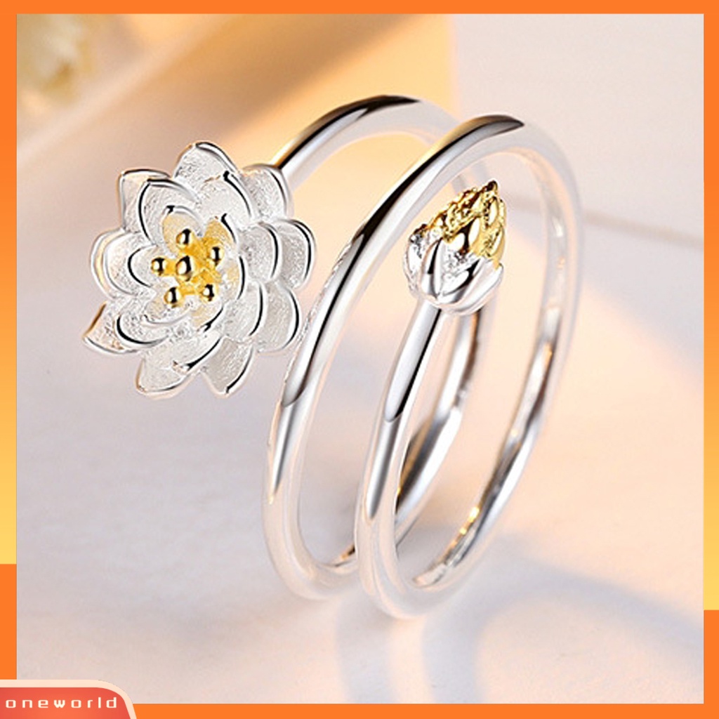 [EONE] Wanita Cincin Indah Halus Double-layer Lotus Shape Opening Adjustable Lady Circlet Gift