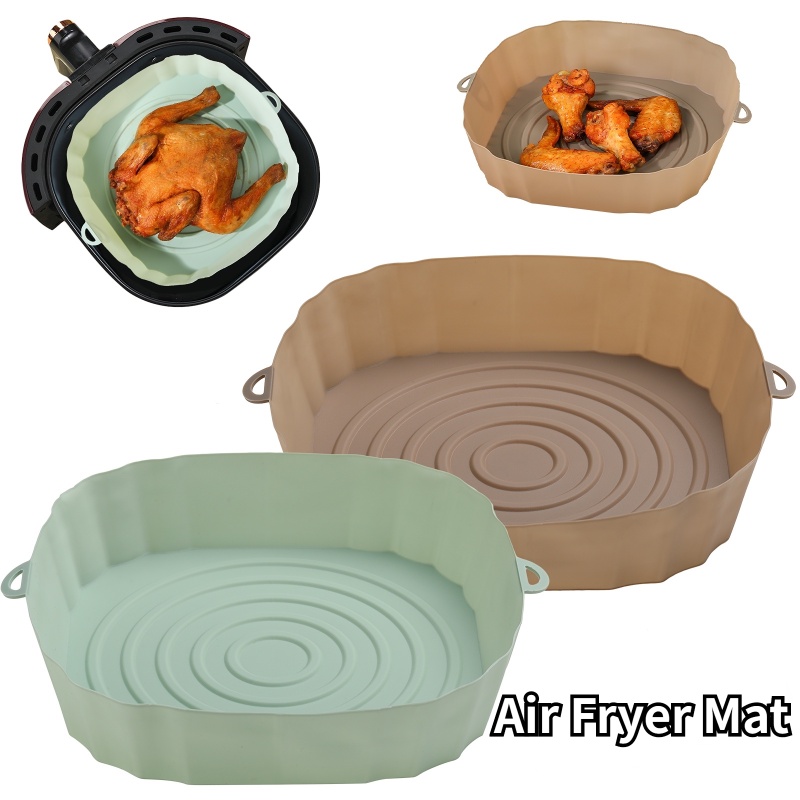 1 Pc Multifungsi Silicone Air Fryers Oven Baking Tray Pizza Fried Chicken Airfryer Silicone Basket Reusable Airfryer Pan Liner Aksesoris