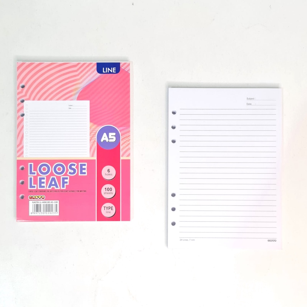 

SOS Loose Leaf GASTA A5-100 6 Ring Putih/Ketas Binder/Isi Binder