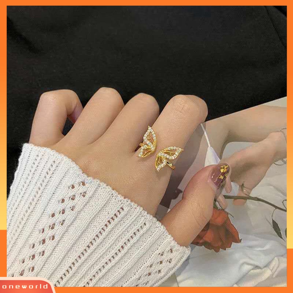 [EONE] Wanita Cincin Geometris Berlian Imitasi Mengkilap Hias Sparkling Adjustable Opening Hias Hadiah Butterfly Knuckle Ring Charm Perhiasan Untuk Pacaran