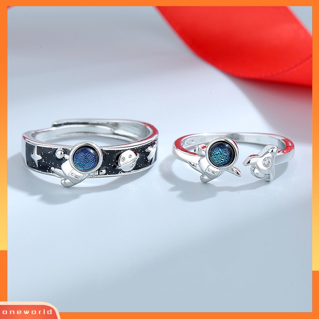 [EONE] Cincin Couple Adjustable All-match Hadiah Valentine Ujung Terbuka Fashion Astronot Kekasih Cincin Perhiasan Aksesori