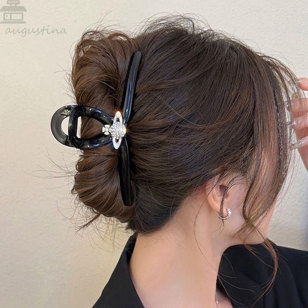 Agustinina Planet Hair Claw Back Head Elegant Retro Shark Clip Hair Clip Diamond Ponytail Holder Besar Ambil Klip Aksesoris Rambut