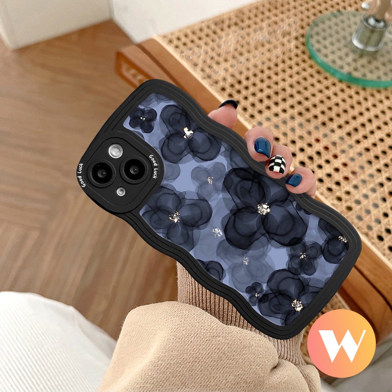 Blue Flowers Case Infinix Hot 11s 10 9 20 11 8 10Lite 12i 12 Play 20s 10T Note 12Pro 12 G96 12 8 10Pro Hot 11s 10s Smart 6 5 4 Plus Retro Flower Tulips Wavy Edge Soft Black Cover