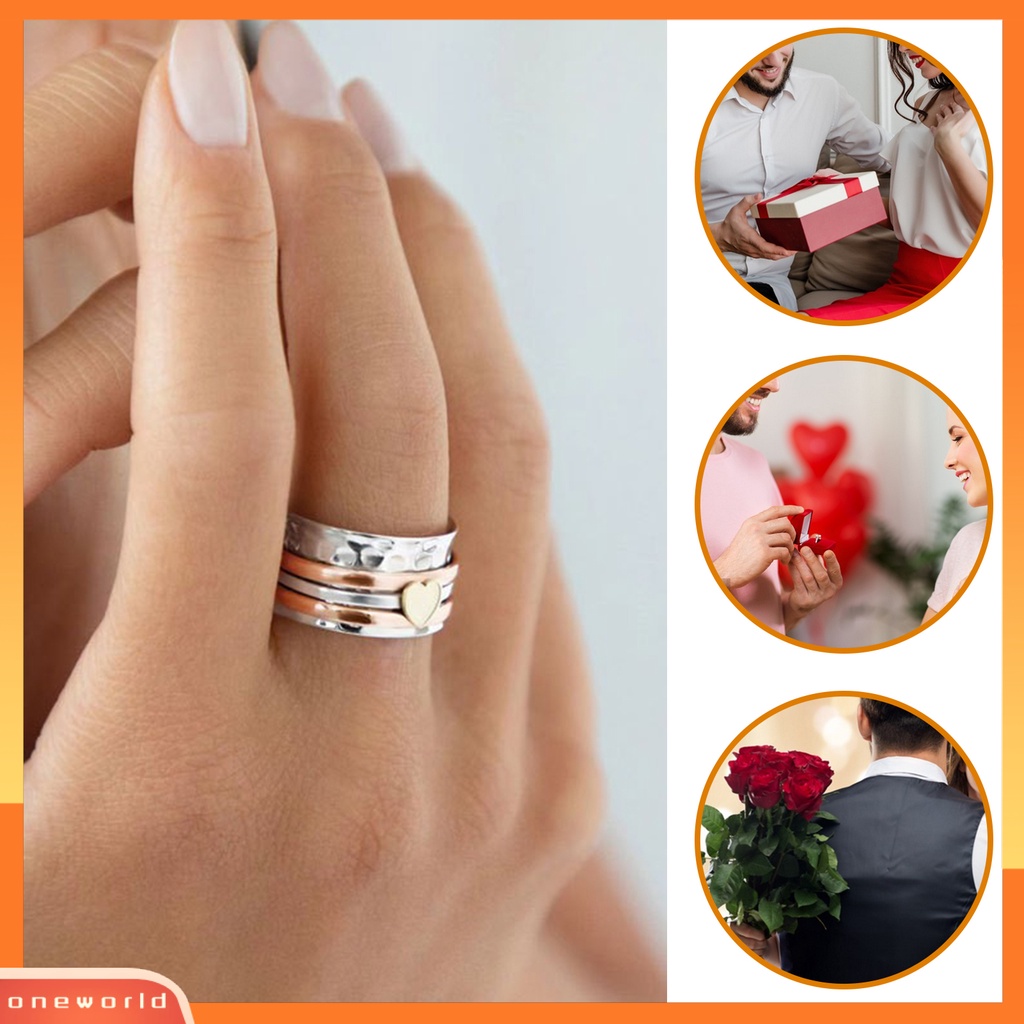 [EONE] Wanita Cincin Dapat Diputar Bi-color Fun Elegant Retro Stress Relief Kasual Cinta Hati Pesona Jari Cincin Perhiasan Fashion