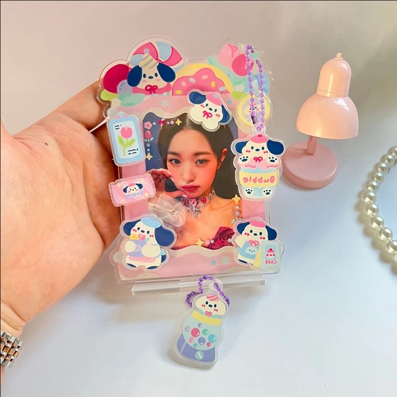 Puppy Lucu Bingkai Foto Akrilik Kartun DIY 3inch Tempat Kartu Desktop Display Frame Idol Photocard Pelindung Case