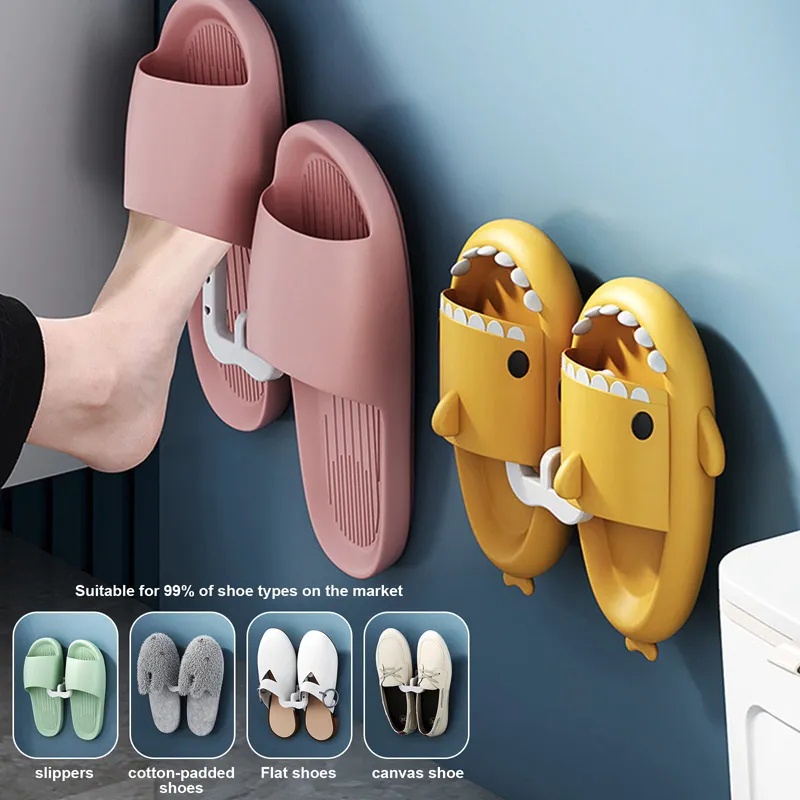 Rak Penyimpanan Pengering Sepatu Untuk Kamar Tidur Kamar Mandi Toilet Dinding Sandal Rak Drainase Sandal Shoes Hanger Hooks No Punching Self-adhesive Produk Penyimpanan Benda Kecil