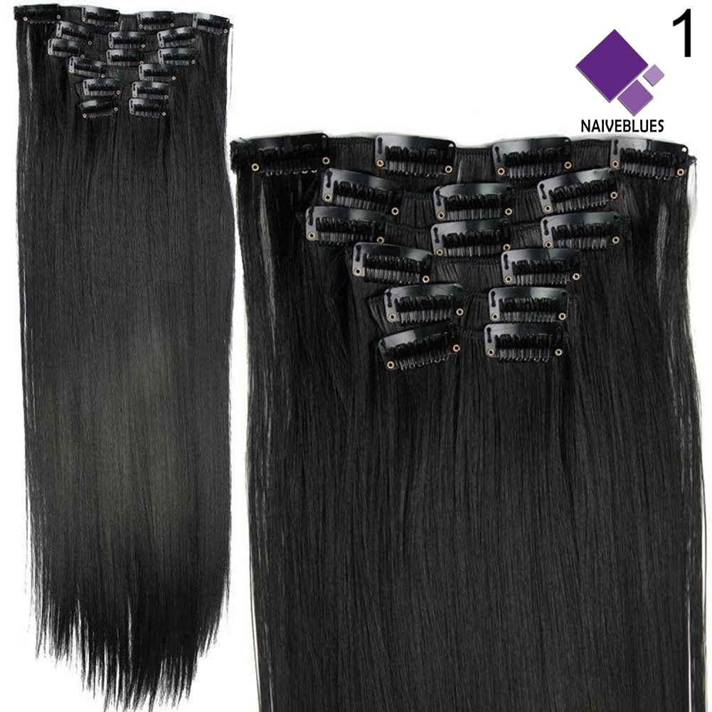 &lt; Naiveblues &gt; 6Pcs Klip Serat Suhu Tinggi Hair Extension Wig Tahan Lurus