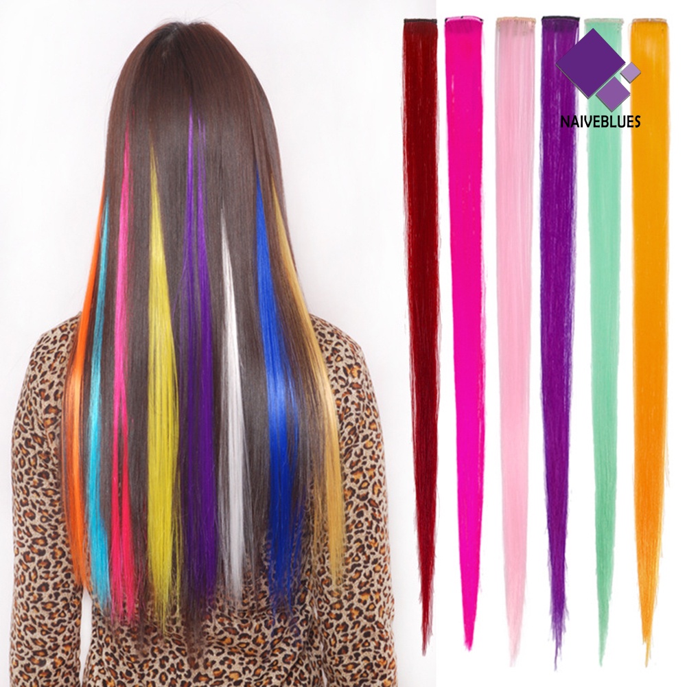 &lt; Naiveblues &gt; Rambut Sintetis Wanita Panjang Lurus Multi Warna Ekstensi Wig Pesta