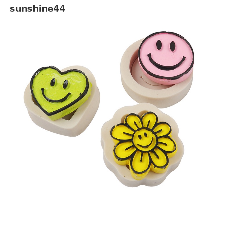 Sunshine Cetakan Coaster Semen Smiley Face Lucu Emoticon Cetakan Silikon Cetakan Kue Sabun ID