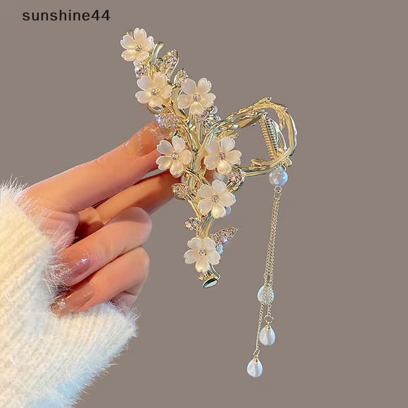 Sunshine 1PCS Pearl Tassel Hair Claw Untuk Wanita Jepit Rambut Lucu Hiasan Kepala Korea ID