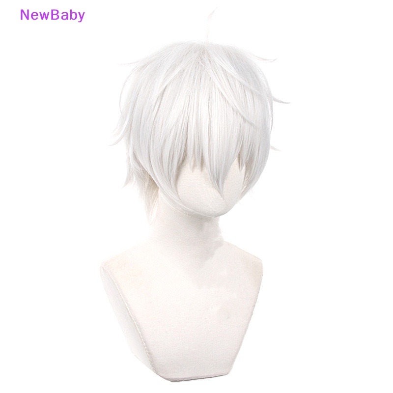 Newbaby Wig Cosplay Anime Untuk Kostum Pembunuhan Dramatis Wig Sintetis Putih Sliver Pendek ID