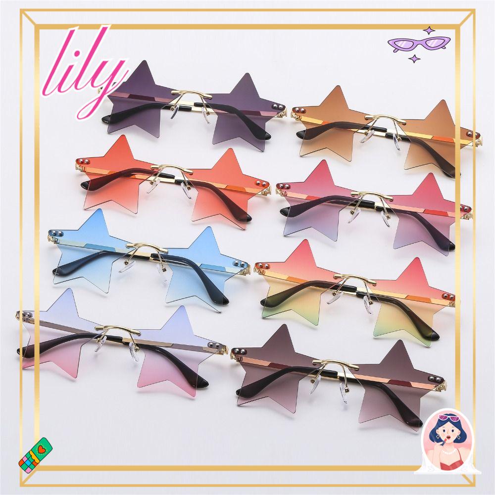 Lily Kacamata Hitam Tanpa Bingkai Dekorasi Natal Pentagram Eyewear Untuk Wanita &amp; Pria Kacamata Matahari