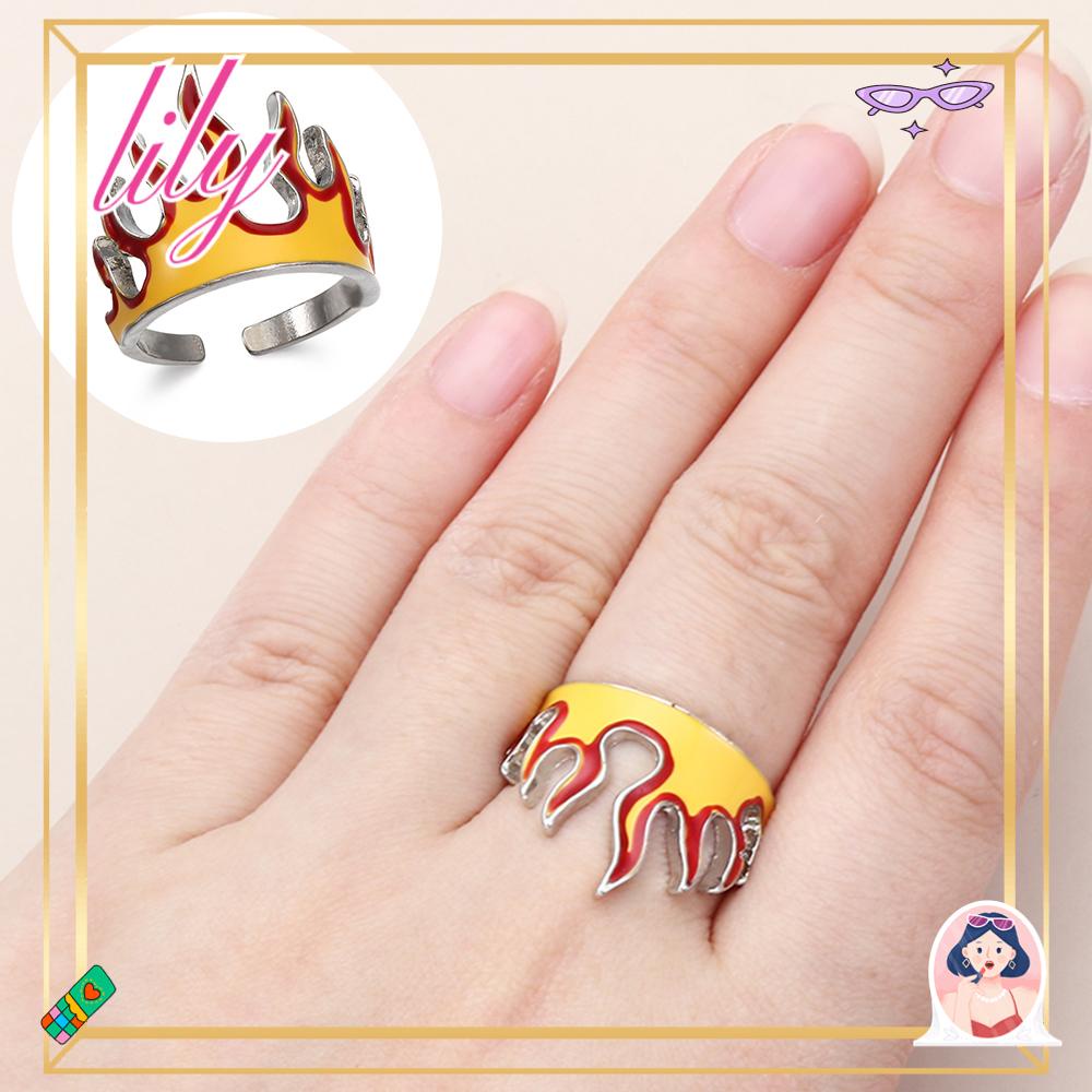 Lily Flame Opening Rings 90s Pesta Pria Wanita Fashion Aksesoris Rock Laki Hadiah Ulang Tahun Hip Hop Gothic