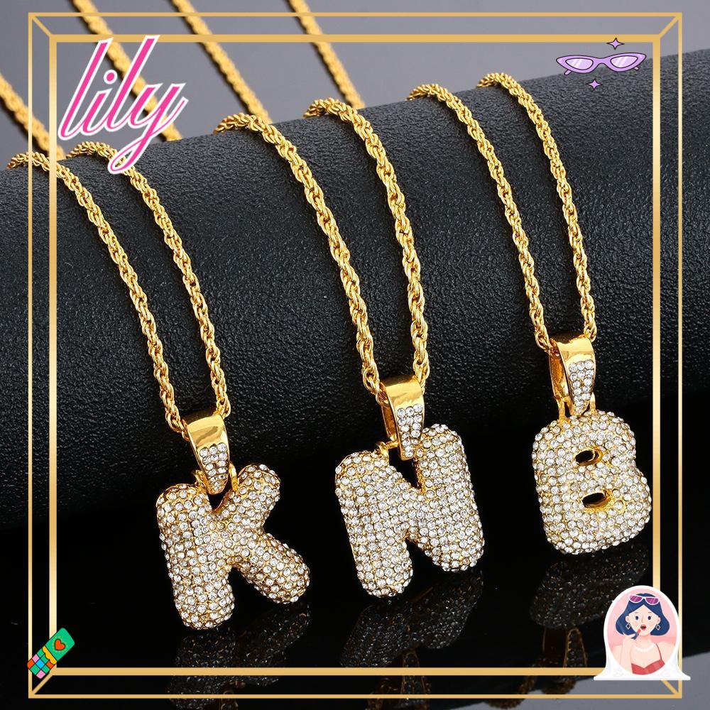 Lily Hip Hop Kalung Unisex Fashion Kristal Huruf A-Z