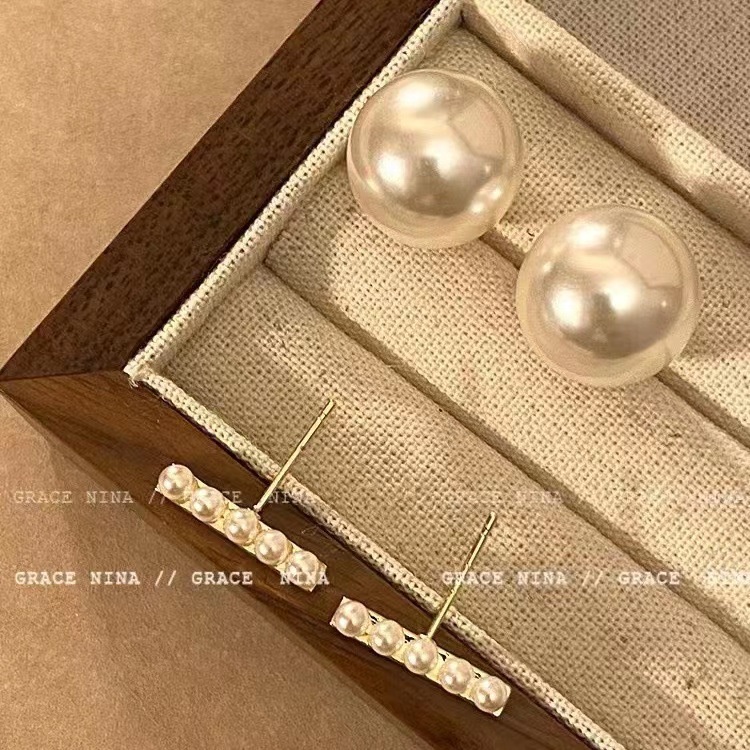 Ifyou Anting Mutiara Emas Satu Font Berbentuk Stud Earring Untuk Wanita Retro Aksesoris Perhiasan