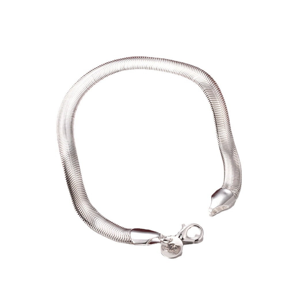 Goldkingdom Fashion Perhiasan Aksesoris Ready Stock Panas Gelang Perak 6M Datar Ular Gelang Panas Pria Dan Wanita.