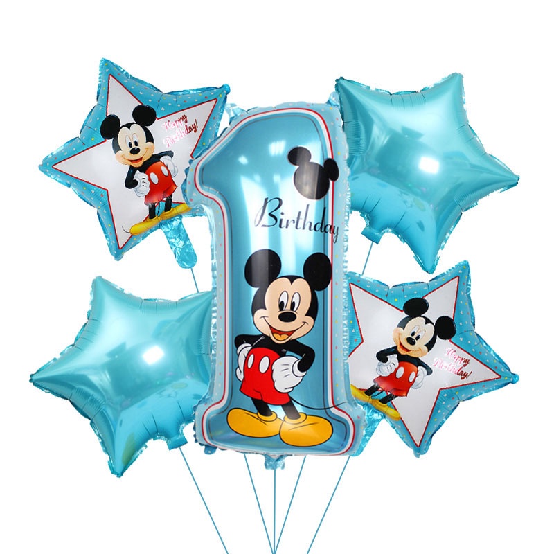 5pcs/set Anime Mickey Balon Mainan Film Aluminium Model Minnie Boneka Angka Perlengkapan Pesta Dekorasi Ulang Tahun Bayi