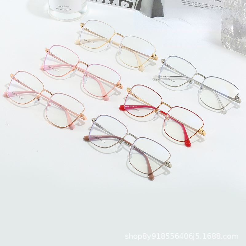 (YUZHU) Vintage Fashion Cat Eye Anti Blue Light Eyeglasses Untuk Wanita Western Fashion Metal Square Colorful Replaceable Lens Eyeglasses