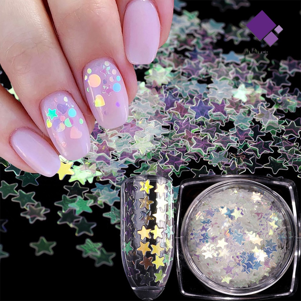 [naiveblues] 1kotak Paku Sequin Shiny Hias Mudah Tempel DIY Nail Art Romantic Nail
