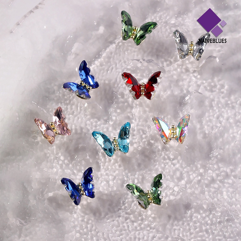 [naiveblues] 10pcs Nail Art Decor Bersinar Tiga Dimensi Gloss Tidak Luntur Kristal Imitasi Manicure Butterfly Nail