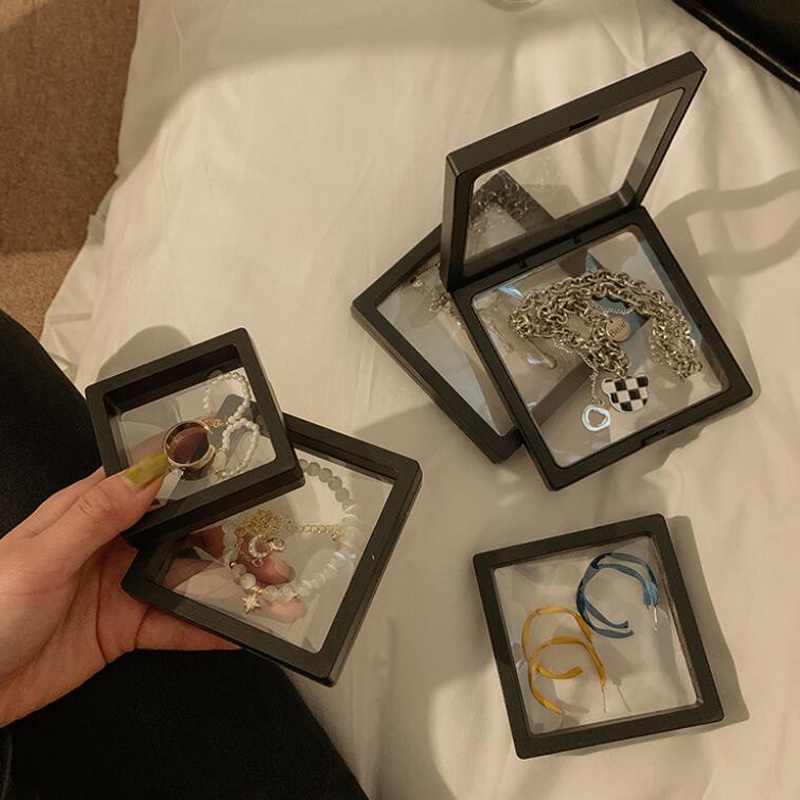 Roselife Transparan S/M/L 3D PE Floating Frame Kotak Penyimpanan Perhiasan Garasi Kit Display Stand Case Untuk Cincin Anting Kalung Gelang Portabel Perjalanan Perhiasan Organizer Hadiah Bo