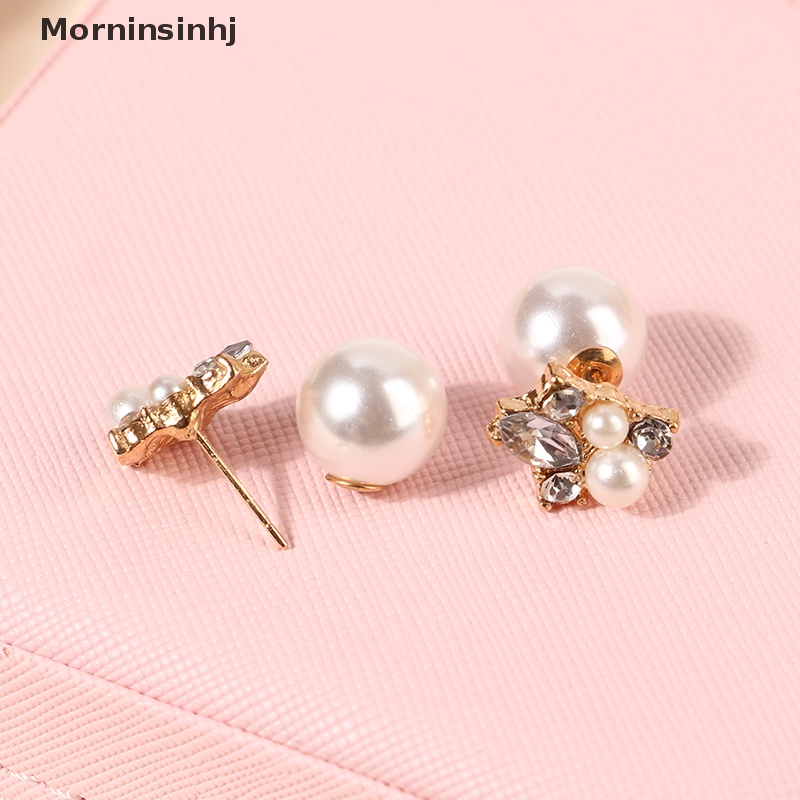 Mornin Double Sides Pearl Stud Earrings Trendy Fashion Dua Bola Kristal Ear Studs Earring Untuk Wanita Pesta Pernikahan Perhiasan Hadiah id