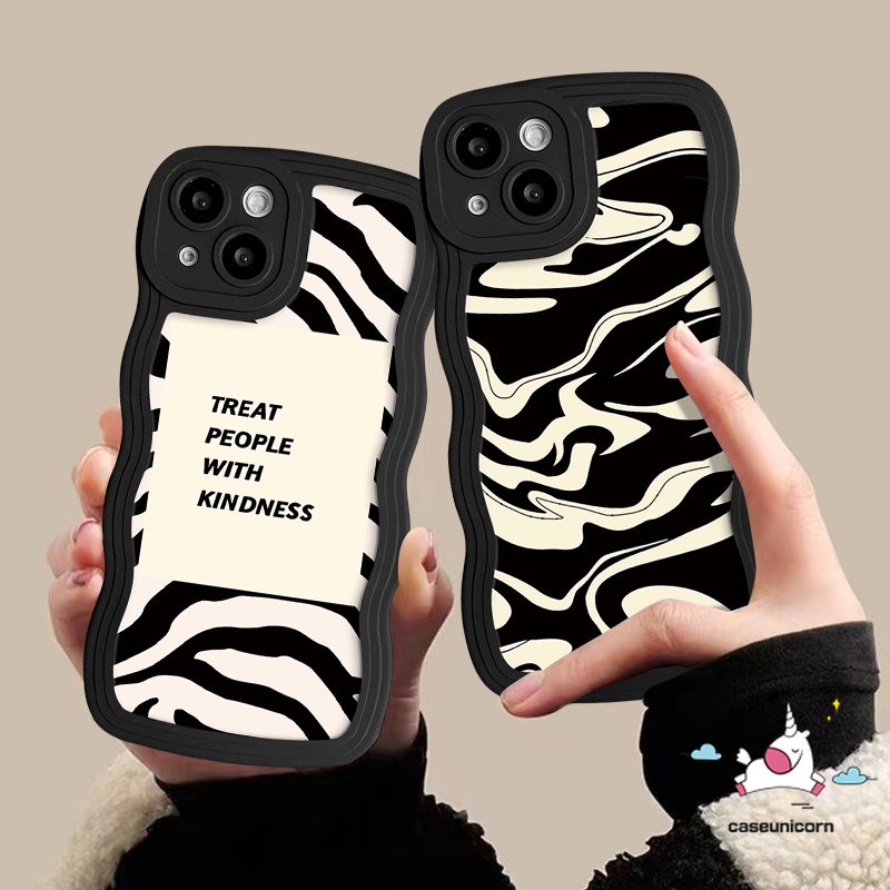 Casing Untuk Redmi 12C 9A 10 9 A1 10A 9T 10C A1+9C NFC Note 11s 11 10s 9s 8 9 10 Pro Max Poco M3 X3 NFC Pro Mi 11T Pro Ins Art Zebra Pattern Label Huruf Sederhana Lembut Case Wavy Edge