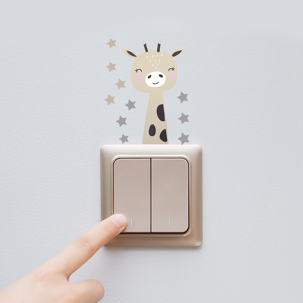 [Harga Grosir] Kartun Lucu Singa Gajah Kelinci Hewan Saklar Stiker Dinding/Self-adhesive Power Socket Paster/Kamar Bayi DIY Art Wall Decals