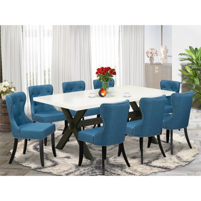 Set meja makan top duco putih, meja makan jati kursi 8