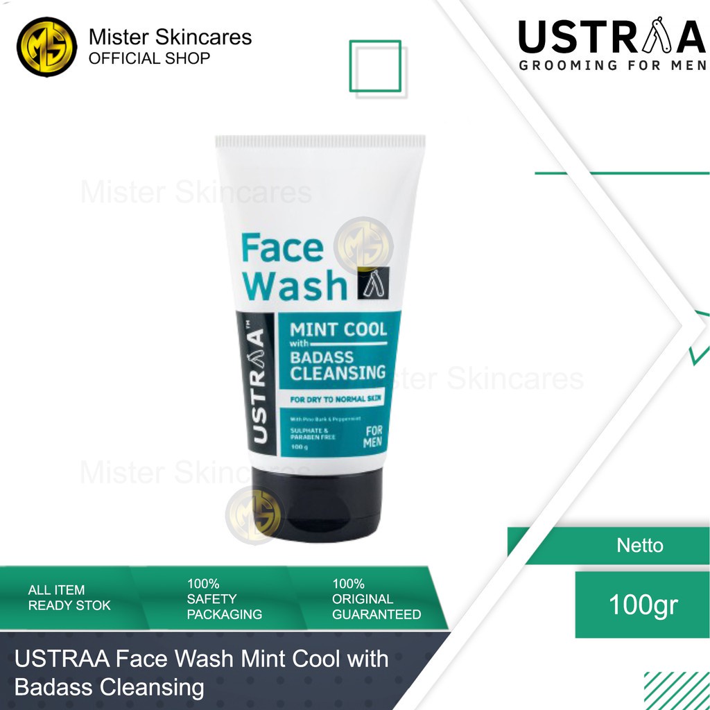 Sabun Muka Pembersih Wajah Pria untuk Kulit Kering Kusam Sensitif Ustraa Face Wash Mint Cool with Badas Cleansing 100gr