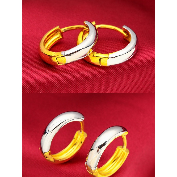 Goldkingdom Aksesoris Perhiasan Fashion Ready Stock Anting Wanita Halus Emas Dan Perak Double Tone Mewah Minimal